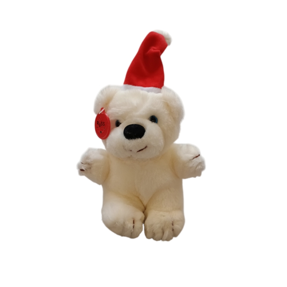 Russ Snowdrop Santa Hat White Christmas teddy Bear Plush 6.5in